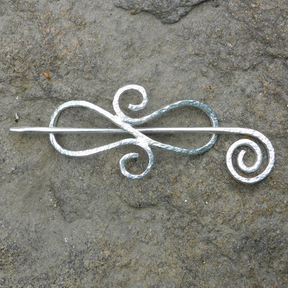 Double Koru Shawl Pin, Celtic Shawl Brooch, Handmade Fine Pewter by William Sturt