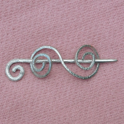 Shawl Pin, Double Koru, Shawl Brooch, Handcast in Fine Pewter by William Sturt