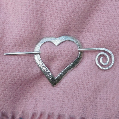 Heart Shaped Hammered Pewter Shawl Pin, Celtic Shawl Brooch, Handmade Fine Pewter by William Sturt