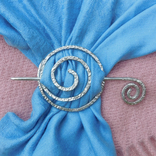 Spiral Pewter Shawl Pin, Celtic Shawl Brooch, Handmade Fine Pewter by William Sturt