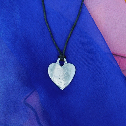 Heart Pendant Necklace, Small Engravable Design, Handcast Pewter on Adjustable Waxed Cord