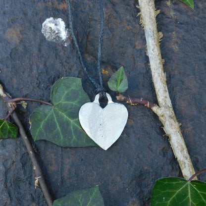 Heart Pendant Necklace, Small Engravable Design, Handcast Pewter on Adjustable Waxed Cord