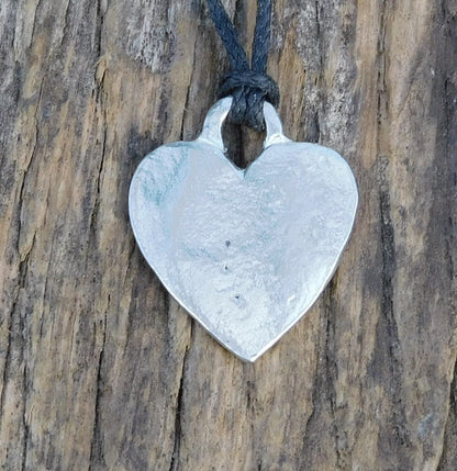 Heart Pendant Necklace, Small Engravable Design, Handcast Pewter on Adjustable Waxed Cord