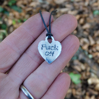 Fuck Off, BDSM Pendant, Chain Cord, BDSM Accessories, Sub Pendant, Sub Anklet, Sub Bracelet, Handmade, in Fine Pewter, by William Sturt