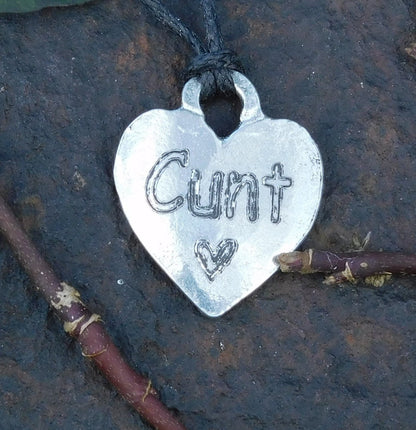 Cunt, BDSM Pendant, Knotted Cord, BDSM Accessories, Sub Pendant, Sub Anklet, Sub Bracelet, Handmade, in Fine Pewter, by William Sturt