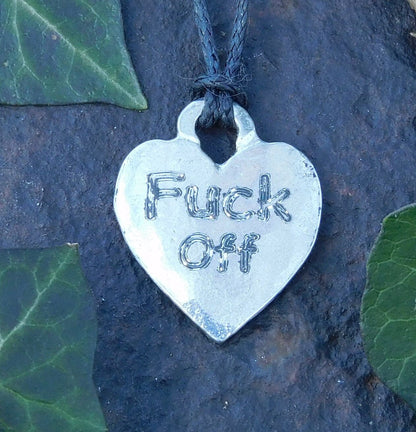Fuck Off, BDSM Pendant, Chain Cord, BDSM Accessories, Sub Pendant, Sub Anklet, Sub Bracelet, Handmade, in Fine Pewter, by William Sturt
