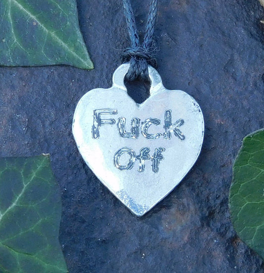 Fuck Off, BDSM Pendant, Chain Cord, BDSM Accessories, Sub Pendant, Sub Anklet, Sub Bracelet, Handmade, in Fine Pewter, by William Sturt