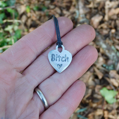 Bitch, BDSM Pendant, Knotted Cord, BDSM Accessories, Sub Pendant, Sub Anklet, Sub Bracelet, Handmade, in Fine Pewter, by William Sturt