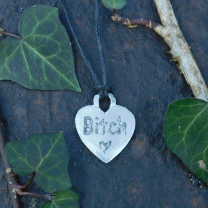 Bitch, BDSM Pendant, Knotted Cord, BDSM Accessories, Sub Pendant, Sub Anklet, Sub Bracelet, Handmade, in Fine Pewter, by William Sturt