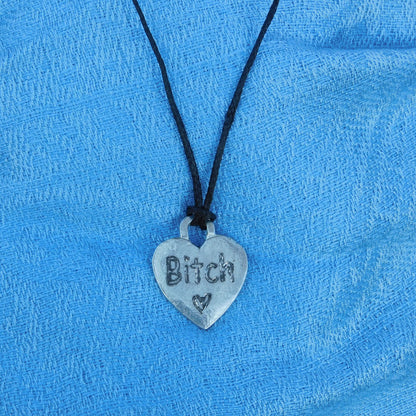 Bitch, BDSM Pendant, Knotted Cord, BDSM Accessories, Sub Pendant, Sub Anklet, Sub Bracelet, Handmade, in Fine Pewter, by William Sturt