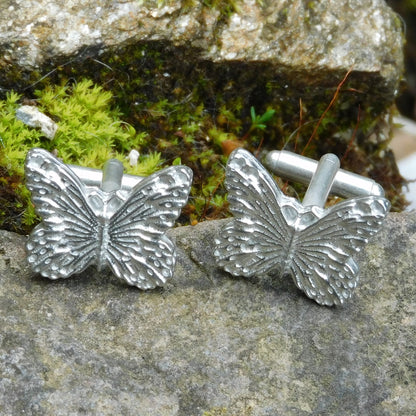 Butterfly Cufflinks, Handcast Pewter Cufflinks, Polished Finish