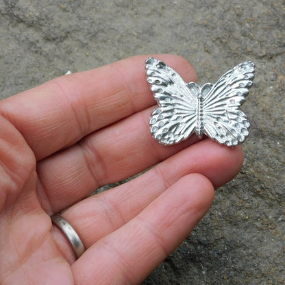 Butterfly Brooch (Textured Design), Handcast Pewter, Polished Finish