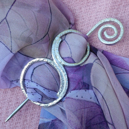 Double Circle Shawl Pin, Celtic Shawl Brooch, Handmade Fine Pewter by William Sturt