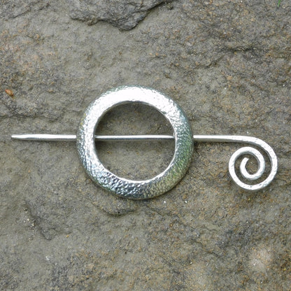 Hammered Pewter Shawl Pin, Celtic Shawl Brooch, Handmade Fine Pewter by William Sturt