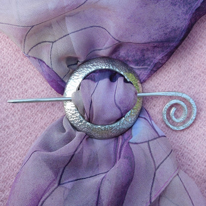 Hammered Pewter Shawl Pin, Celtic Shawl Brooch, Handmade Fine Pewter by William Sturt
