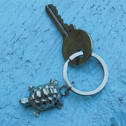 Tortoise Pewter Keyring, Handmade Turtle Keychain, Handcast Polished Pewter