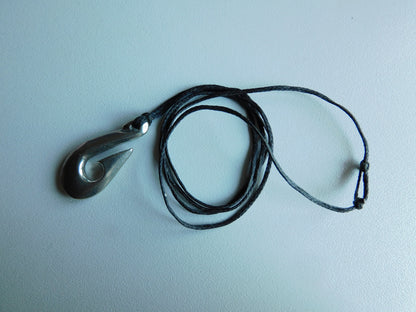 Maori Fish Hook Pendant Necklace (Simple Design), Handcast Pewter Pendant on Adjustable Waxed Cord