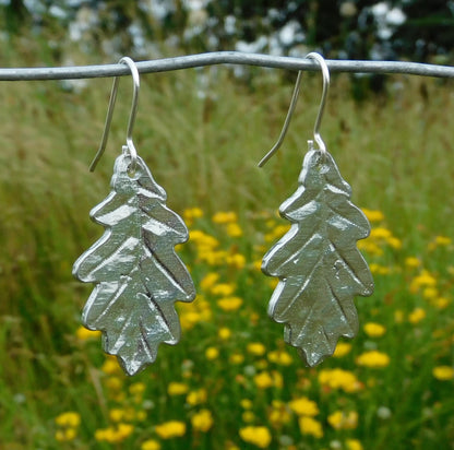 Handcrafted 10 Year Anniversary, 10th Wedding Anniversary Tin Oak Leaf Earrings | Eco-Friendly Jewelry