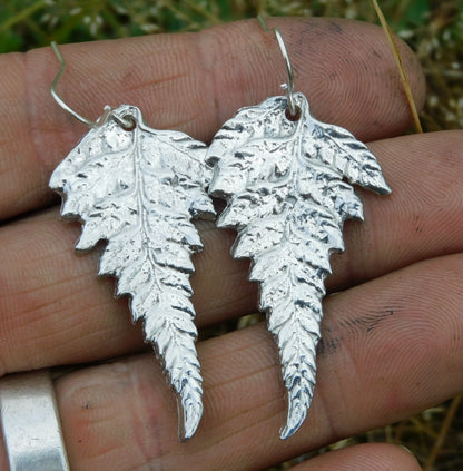Handcrafted 10 Year Anniversary, 10th Wedding Anniversary, Tin Fern Leaf Earrings | Eco-Friendly Jewelry by William Sturt