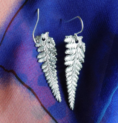 Handcrafted 10th Wedding Anniversary Tin Fern Leaf Earrings | Eco-Friendly Jewelry