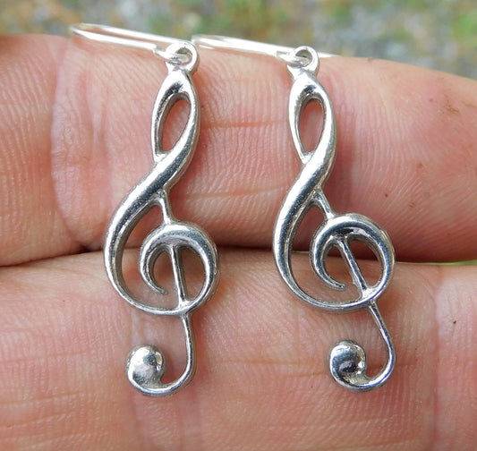 Handcrafted 10 Year Anniversary, 10th Wedding Anniversary, Tin Treble Clef Earrings | Eco-Friendly Jewelry by William Sturt