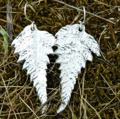 Handcrafted 10 Year Anniversary, 10th Wedding Anniversary, Tin Fern Leaf Earrings | Eco-Friendly Jewelry by William Sturt