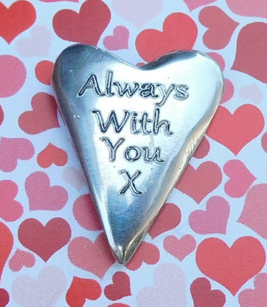 Always With You Pocket Heart Token, Love Heart Token, Heart Pocket Token, Handmade by William Sturt, Carded.