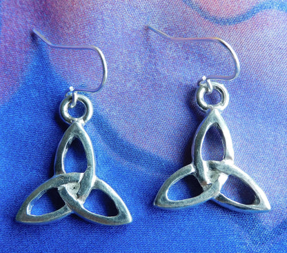Handcrafted 10 Year Anniversary, 10th Wedding Anniversary, Tin Triquetra Earrings | Eco-Friendly Jewelry