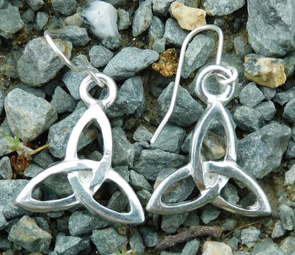 Handcrafted 10 Year Anniversary, 10th Wedding Anniversary, Tin Triquetra Earrings | Eco-Friendly Jewelry