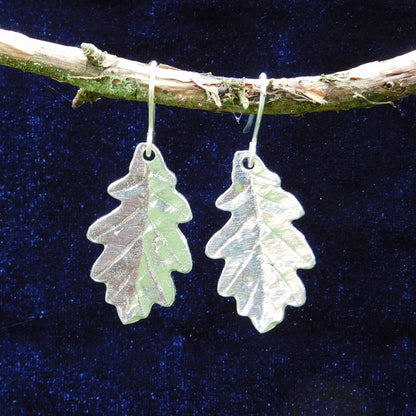 Handcrafted 10 Year Anniversary, 10th Wedding Anniversary Tin Oak Leaf Earrings | Eco-Friendly Jewelry