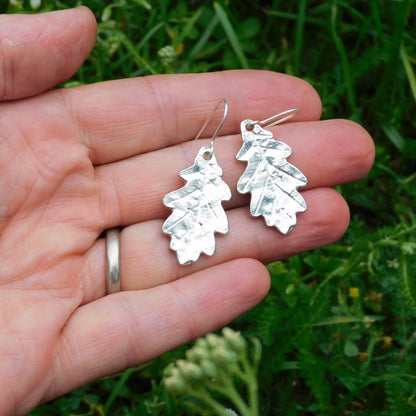 Handcrafted 10 Year Anniversary, 10th Wedding Anniversary Tin Oak Leaf Earrings | Eco-Friendly Jewelry