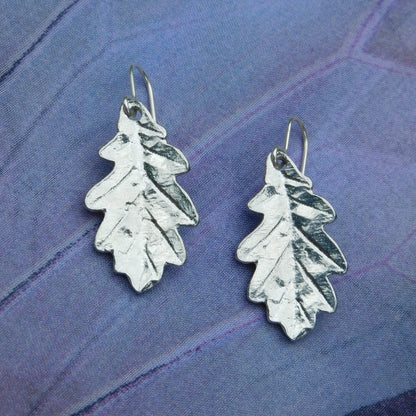 Handcrafted 10 Year Anniversary, 10th Wedding Anniversary Tin Oak Leaf Earrings | Eco-Friendly Jewelry