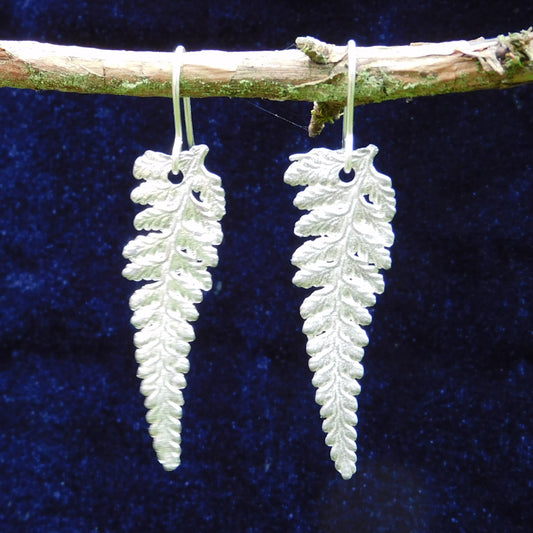 Handcrafted 10th Wedding Anniversary Tin Fern Leaf Earrings | Eco-Friendly Jewelry