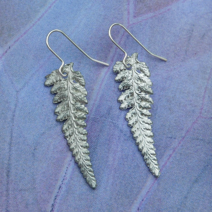 Handcrafted 10th Wedding Anniversary Tin Fern Leaf Earrings | Eco-Friendly Jewelry