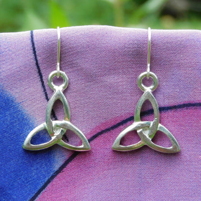 Handcrafted 10 Year Anniversary, 10th Wedding Anniversary, Tin Triquetra Earrings | Eco-Friendly Jewelry