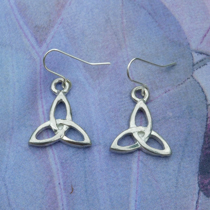 Handcrafted 10 Year Anniversary, 10th Wedding Anniversary, Tin Triquetra Earrings | Eco-Friendly Jewelry