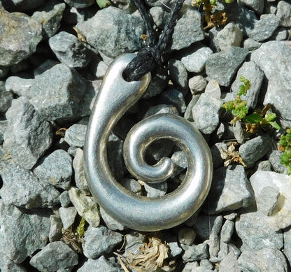 Koru Spiral Pendant Necklace, Smaller Design, Handcast Pewter on Adjustable Waxed Cord