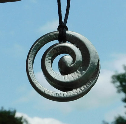 Spiral Pendant Necklace, Handcast Pewter on Adjustable Waxed Cord