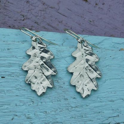 Handcrafted 10 Year Anniversary, 10th Wedding Anniversary Tin Oak Leaf Earrings | Eco-Friendly Jewelry