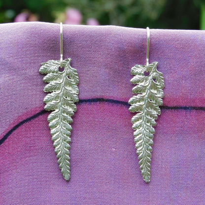 Handcrafted 10th Wedding Anniversary Tin Fern Leaf Earrings | Eco-Friendly Jewelry