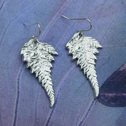 Handcrafted 10 Year Anniversary, 10th Wedding Anniversary, Tin Fern Leaf Earrings | Eco-Friendly Jewelry by William Sturt