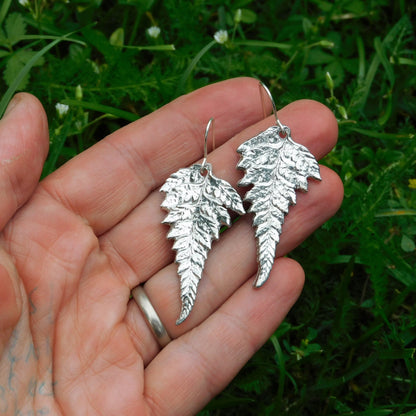 Handcrafted 10 Year Anniversary, 10th Wedding Anniversary, Tin Fern Leaf Earrings | Eco-Friendly Jewelry by William Sturt