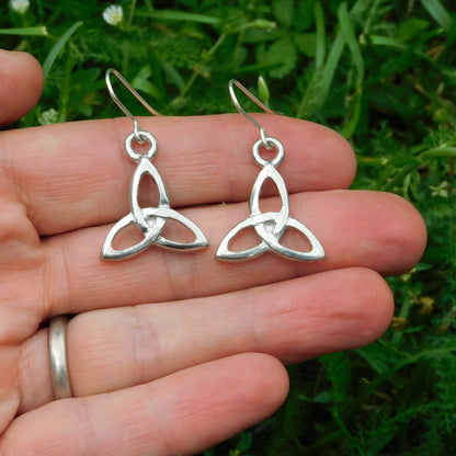 Handcrafted 10 Year Anniversary, 10th Wedding Anniversary, Tin Triquetra Earrings | Eco-Friendly Jewelry