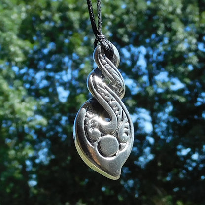 Triple Infinity Loop Pendant Necklace (Engraved), Handcast Pewter Pendant on Adjustable Waxed Cord