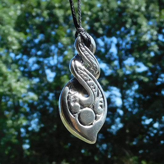 Triple Infinity Loop Pendant Necklace (Engraved), Handcast Pewter Pendant on Adjustable Waxed Cord