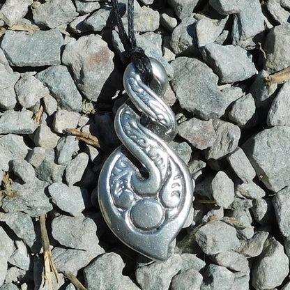 Triple Infinity Loop Pendant Necklace (Engraved), Handcast Pewter Pendant on Adjustable Waxed Cord