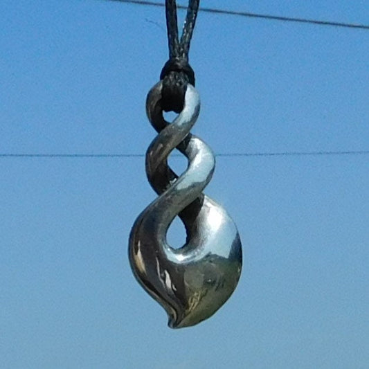 Small Pointed Infinity Loop Pendant Necklace, Handcast Pewter Pendant on Adjustable Waxed Cord