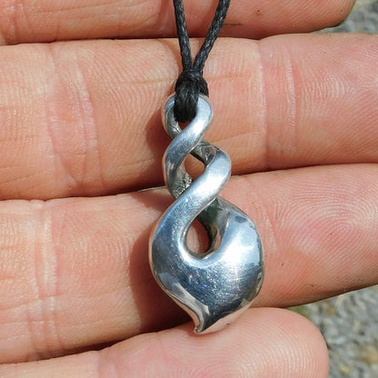 Small Pointed Infinity Loop Pendant Necklace, Handcast Pewter Pendant on Adjustable Waxed Cord