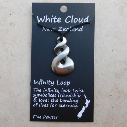 Triple Infinity Loop Pendant Necklace (Chunky), Handcast Pewter Pendant on Adjustable Waxed Cord