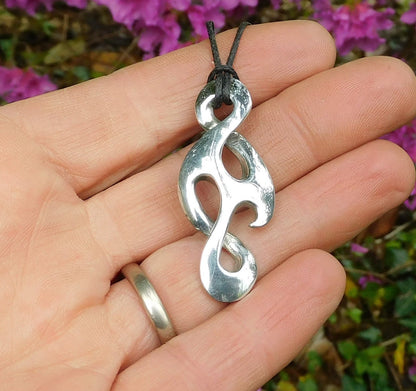 Infinity Loop Pendant Necklace (Reflected Design), Handcast Pewter Pendant on Adjustable Waxed Cord